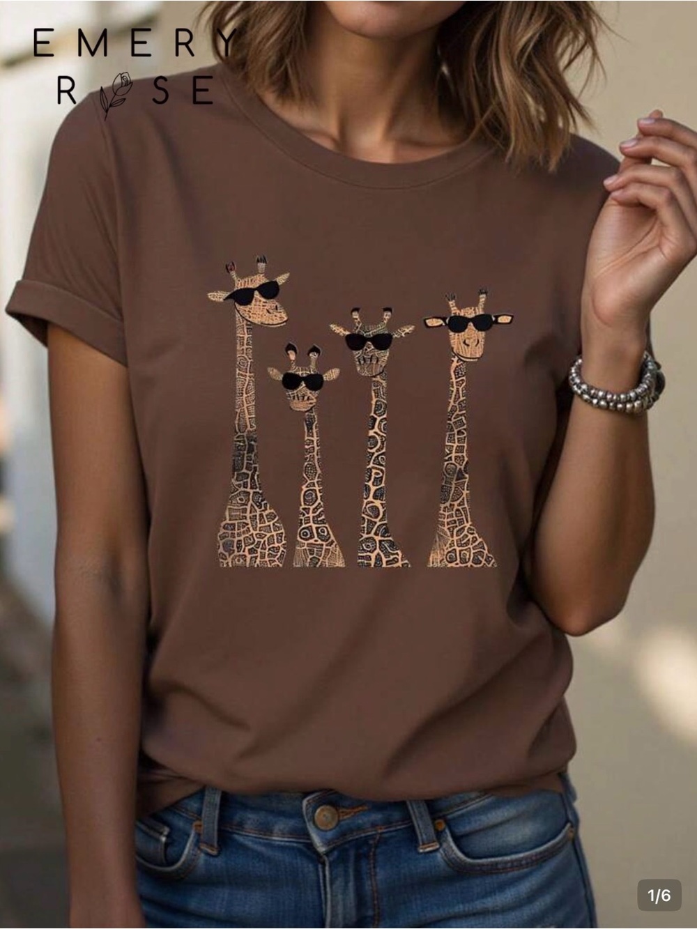 Emery Rose Brown Short-Sleeve Giraffe Graphic Tee